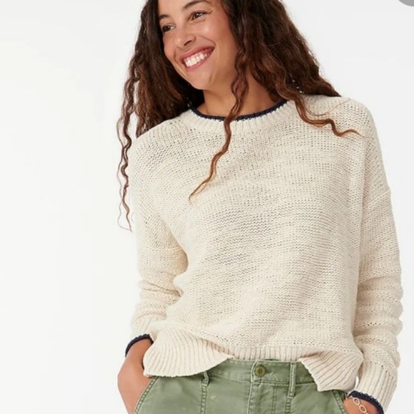 Jcrew Tipped Beach Knit Sweater Ivory 